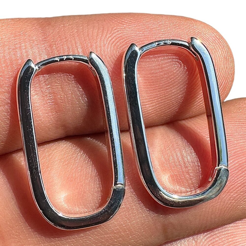 Rectangle Hoop Earrings 13x23mm 925 Sterling Silver Minimalist Geometric